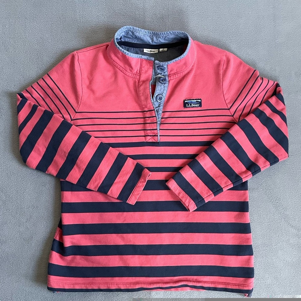 L.L. Bean Women's Striped Quarter Button Pullover Cotton‎ Size Medium